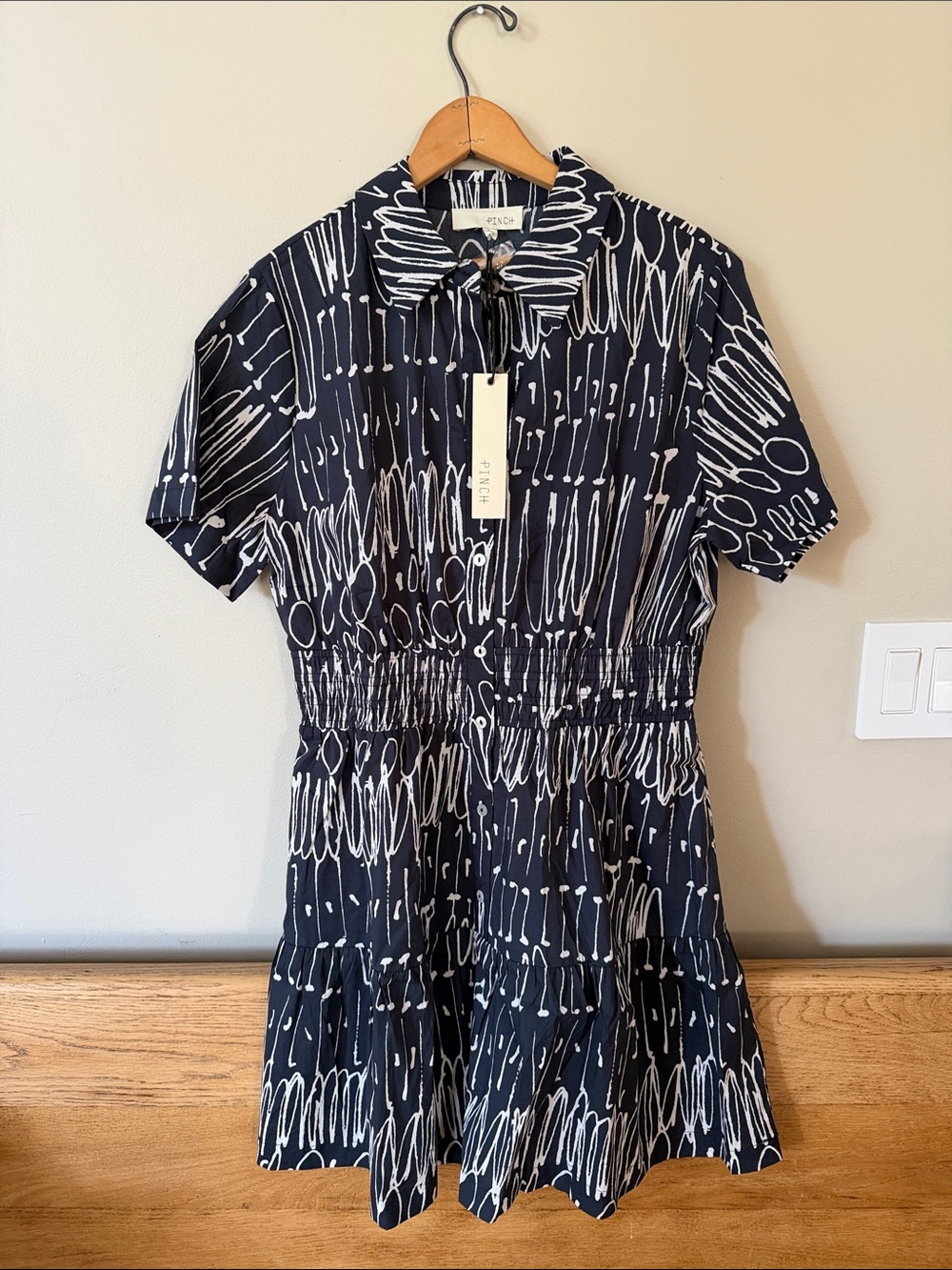 PINCH Abstract Short-Sleeve Collared Button Down Abstract Print Dress Size L
